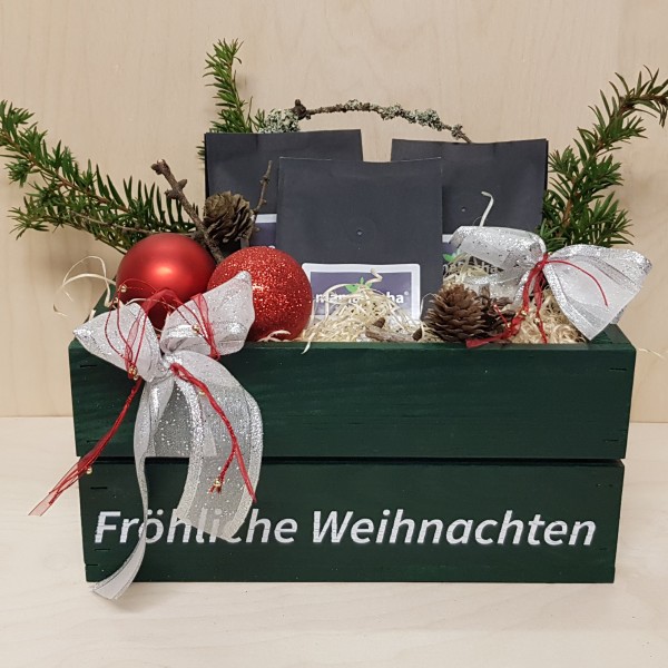 Weihnachtskiste Holz, gro&szlig; gr&uuml;n Ganze Bohnen